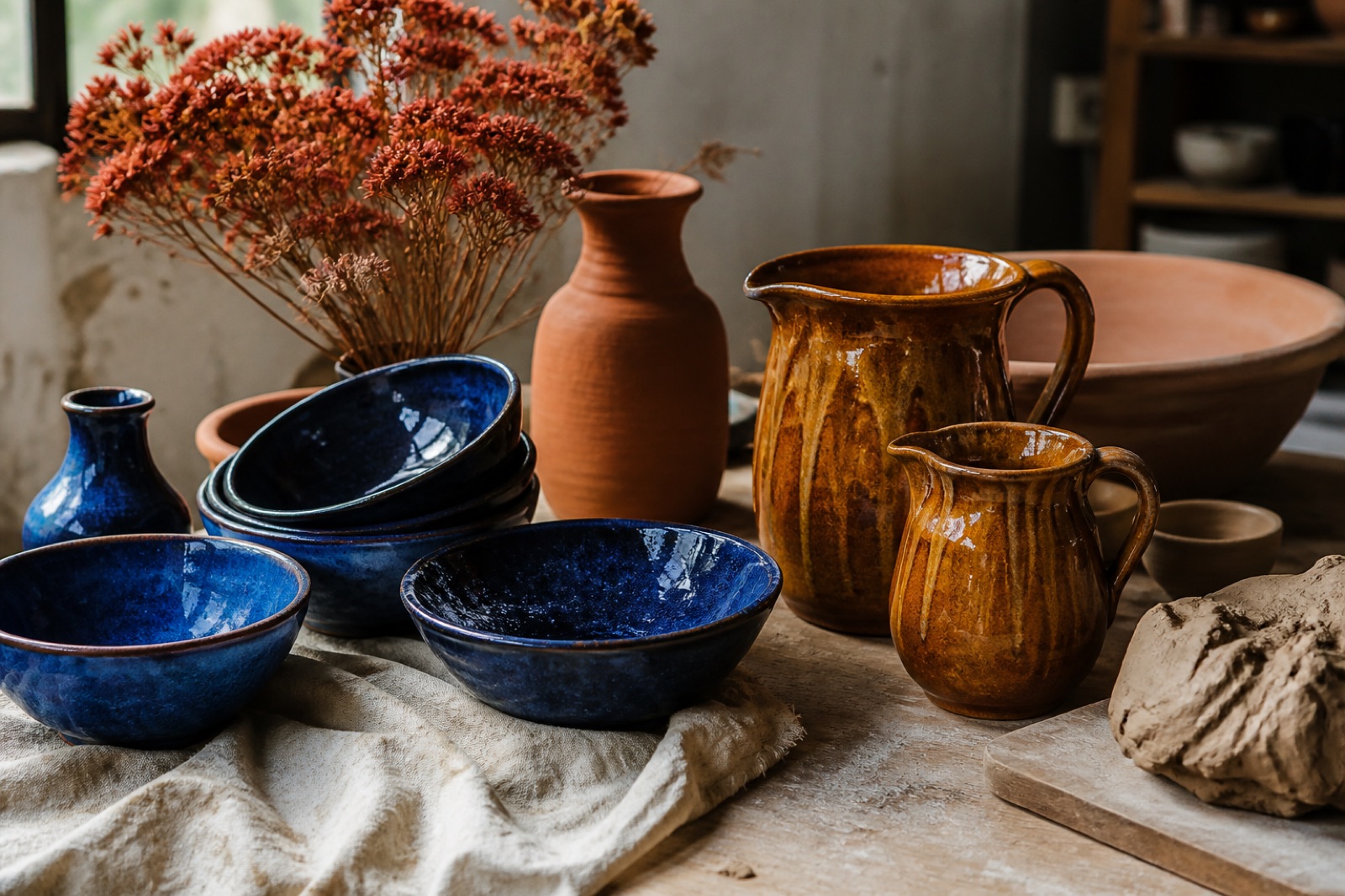 Atelier Ferrand — céramiques cobalt et lin