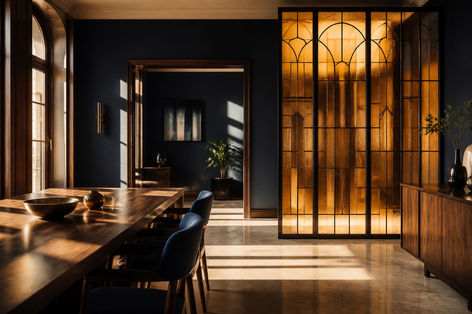 Studio Meridian Partners — verre ambre et navy